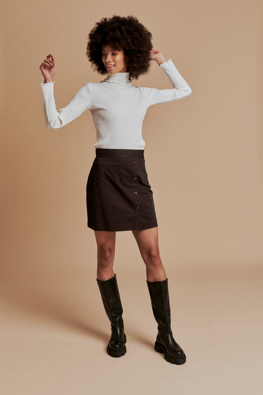 Button Mini Skirt, Mocha